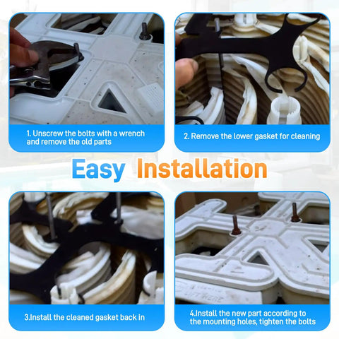 Installation steps for Top Manifold With Air Bleed Valve For Pentair FNS Plus De Pool Filter Systems, showing gasket removal and replacement process.