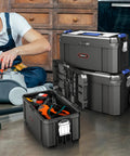 3 In 1 Rolling Toolbox With Wheels, Stackable Modular Tool Storage System, Portable Toolbox With Detachable Parts Box Organizer in a workshop