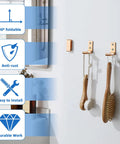 Foldable Wall Mount Towel And Coat Hooks Built With Heavy Duty Aluminum Alloy Featuring A Slick Gold Finish 4 Pack Hat Hangers Quick Install Bathroom Storage with brushes mounted on wall
