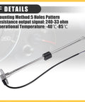 Heavy Duty Universal Fuel Sending Unit Float Sensor With Slick Durable Stainless Steel Arm For Boats Trucks And Rvs Anti Corrosion Diesel Gas Tank Water Level Replacement showing 240-33 ohm sensor with five hole mounting.