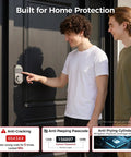 No More Fumbling Keyless Entry Door Lock For Front Door With Keypad And One Hundred Stored Codes Rock Solid Electronic Deadbolt installed on black door.