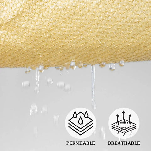 Sun Shield Shade Sail 10x20 Rectangle Sand Outdoor Canopy breathable HDPE fabric with water permeability illustration.