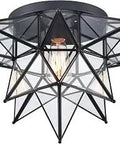 Mid Century Black Flush Mount Ceiling Light With Moravian Star Glass Fixture For Hallway And Living Room, 18-Inch Modernist Style, Transparent Glass, Easy Install And Built To Last