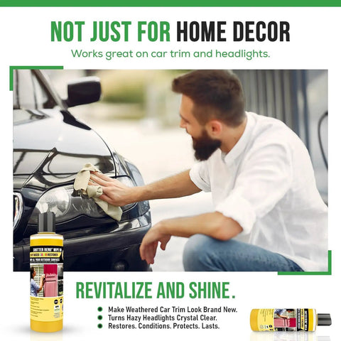 A man applying Tough As Nails Wipe On Surface Restorer And Protector For Faded Shutters Garage Doors And Outdoor Gear on a car's headlight.