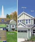 Clear Silicone Gutter Caulk 10.1 Oz tube beside diagram of house showing sealant use on gutters, roof edges, and siding.