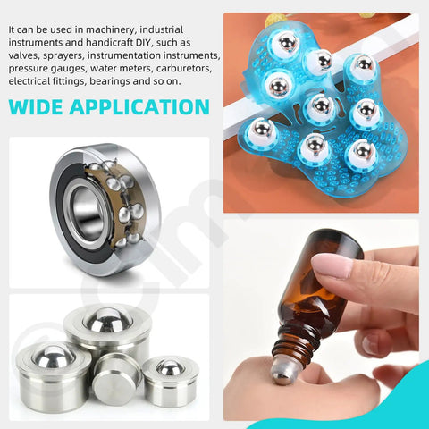 Heavy Duty Loose Bicycle Bearing Balls Assortment Kit With 300 Precision Steel Replacement Balls Across 12 Ready To Roll Sizes For Bikes Skateboards And Gears Quick Tuned Fix shown with various applications.