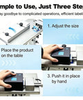 Cymyyds Semi Automatic Right Angle Corner Labeling Machine With Precise PLC Touch Control Achieves High Accuracy Plus Or Minus Point Five Millimeters Boosts Production Efficiency For Diverse Packaging Needs In Your Business Operation Efficiently And showing three-step labeling process.