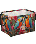 Gigantic 15 Inch Fabric Storage Basket With Strong Handles, Monster 24 Liter Closet Organizer Basket, Solid Polyester Sorting Bin To Keep Your Space Legit Crisp with vibrant parrot design.