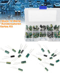 Top Shelf Audio Capacitor Assortment Kit 100 Pieces Of Durable Electrolytic Radial Capacitors 10Uf Through 470Uf And 10V Through 63V Voltage Range for DIY projects in clear storage box.