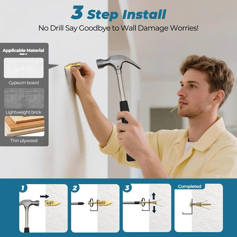 Effortless Self Drilling Drywall Anchors Kit With Screws 160Pcs Zinc Winged Anchors And Screws in use, showing installation on wall