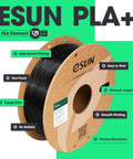 Premium PLA Plus 3D Printer Filament One Point Seven Five Millimeter Jet Black Four Kilogram Coil shown on cardboard spool.