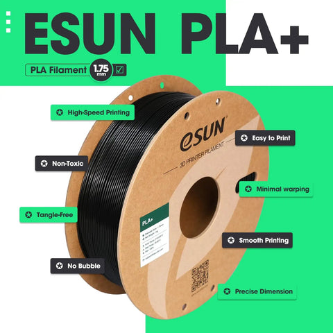 Premium PLA Plus 3D Printer Filament One Point Seven Five Millimeter Jet Black Four Kilogram Coil shown on cardboard spool.