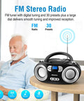 Portable CD Player Boombox With FM Radio Bluetooth USB Port And Aux Input For Home Or On The Go Compact Easy Use Design