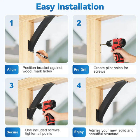 Installation of Heavy Duty 45 Degree Pergola Brackets Kit For 4x4 Wood Posts Inside Mount Corner Braces for Pergola Gazebo Deck Porch.