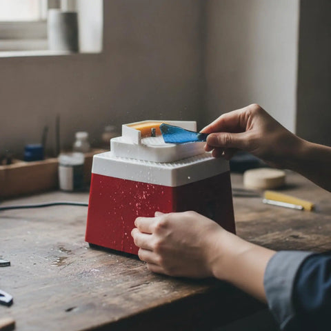 A person using the Sleek Compact Electric Grinding Machine And Polisher Shaper With Vertical Spindle for fine carving on a workbench.