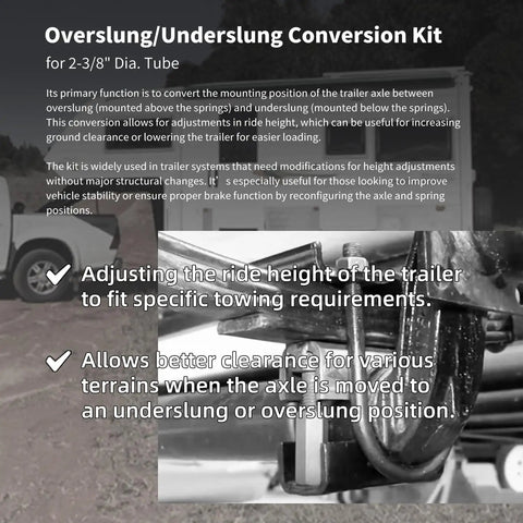 Overslung/Underslung Conversion Kit for 2-3/8" Dia. Tube showing axle adjustment mechanism for 3500 lb trailers.