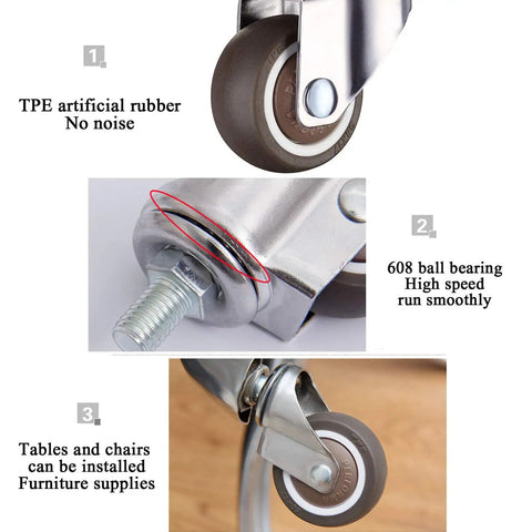 Office Chair Casters With M10 Threaded Stem Glides Smooth As Butter Tpe Rubber Swivel Wheels close-up of TPE wheel and metal stem.