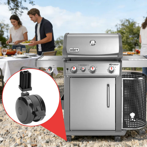 Outdoor grill with locking caster and insert replacement wheel set for Genesis E-310 E-320 S-310 grills, 4-pack close-up view.