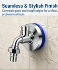 Magnetic Split Faucet Decorative Cover Wall Mount Pipe Escutcheon close-up showing shiny chrome finish on pipe with blue accent.