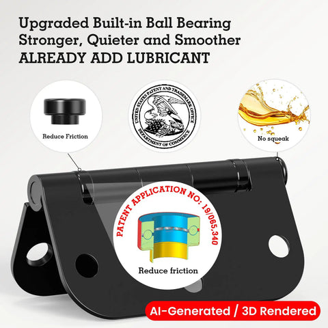 Top Shelf Matte Black Door Hinges 3.5 Inch Built Tough With Smooth Ride showing ball bearing design for reduced friction.