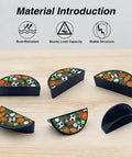 Five Two Pack Customizable Panel Cabinet Handles, 3 Inch Center Hole Semicircle Drawer Pulls, Solid Zinc Alloy, Black Base on wood surface.