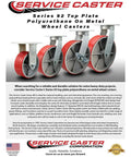 Tough As Nails 12 Inch Swivel Caster Set With Red Polyurethane Wheels On Cast Iron Cores Featuring Top Lock Brakes and Bolt Swivel Locks for Heavy Duty Shop Projects.