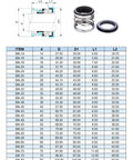 Top Shelf Water Pump Mechanical Seal With Premium Silicon Carbide Bellows Design dimensions chart and parts overview.