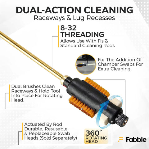 Dual-action cleaning tool with rotating head and dual brushes, designed for Remington Model 700 Field Cleaning Kit.