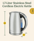 PerfecTemp 1.7 Liter Electric Kettle Cordless With 1500W Fast Heat Up And 6 Preset Temperatures 30 Minute Keep Warm Stay Cool Nonslip Handle Easy Pour For Tea Coffee Oats And More stainless steel side view