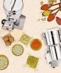 Ultra Fast Electric Grain Grinder 800G Stainless Steel Mill with cereals and spices, showing grinding process for home use.