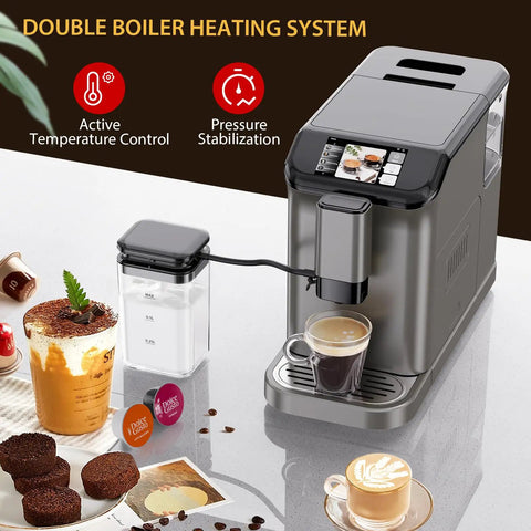 Ultimate Game Changer Super Automatic Espresso Machine With Built In Grinder And One Touch Milk Frother Bean To Cup Coffee Maker Double Boiler System with cups and sugar container
