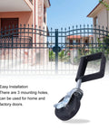 Rugged 4 Inch Heavy Duty Spring Loaded Gate Wheel Rolls Like A Dream With Stainless Steel Construction Double Ball Bearings And Thickened Power Steel Plate For Shock Absorption Rock Solid Load Handling On Doors And Gates mounted on a gate with easy installation features.