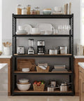 Rock Solid Five Tier Metal Storage Shelves Seven Foot Tall Garage Shelving Workhorse With Heavy Duty Carbon Steel Frame And Particle Board Tops For Basement Pantry Tool Organization showing organized kitchen items and appliances.
