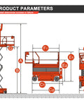 Electric Mini Scissor Lift Table With Adjustable Height For Warehouse And Indoor Work No Sweat Operation Compact Portable Design showing product dimensions.