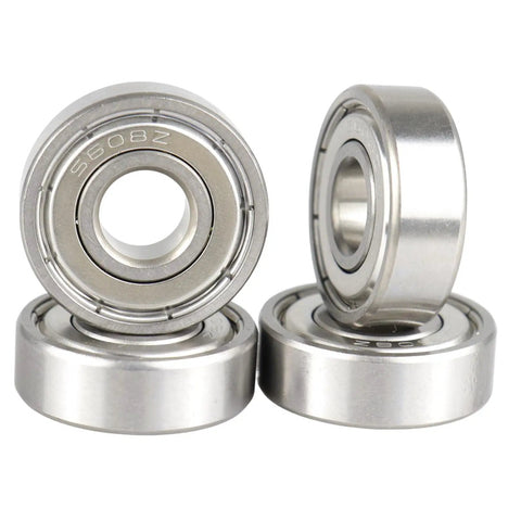 10 Pack S608ZZ Stainless Steel Ball Bearings 8X22X7MM ABEC 5 Precision stacked showing dual metal shields and smooth spin.