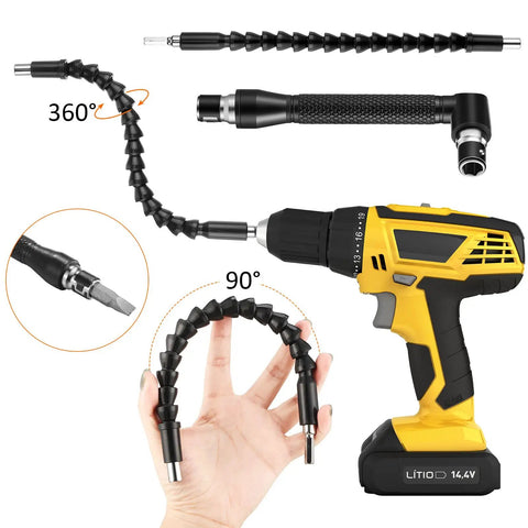 Flexible Drill Bit Extension Set With Bendable Shaft 105 Degree Angle 23-Piece Handy Must-Have Kit for DIY Projects with drill