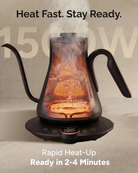 Gooseneck Electric Kettle With Precise Temperature Control Plus Or Minus One Degree Fahrenheit front view boiling