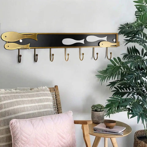 Goldfish Wall Mounted Coat Rack Hook Set With Multiple Hangers For Coats And Towels Featuring Hella Tough Metal Build and a modern design.