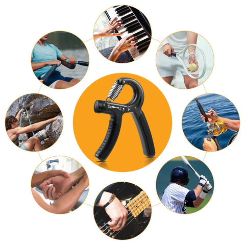 Grip Strength Trainer Kit With Adjustable Hand Gripper 22 To 132 Lbs, uses for musicians, athletes, stress relief, carbon black