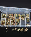 Rivnut Kit 165Pcs Copper Alloy M3 M12 Threaded Inserts in clear plastic case, ideal for metal fastening projects