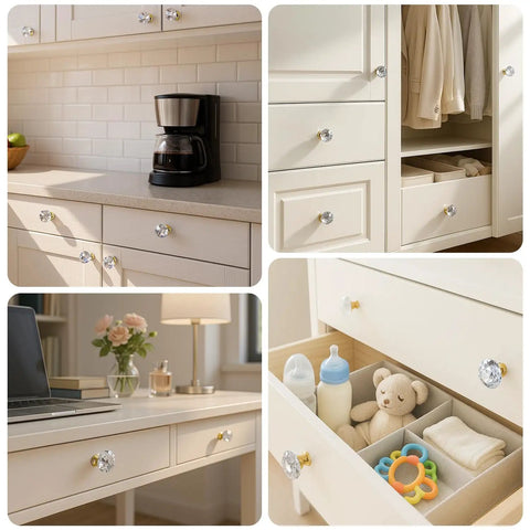 Crystal Cabinet Knobs 30mm Diamond Drawer Pulls Set Of 26 With Gold Base on kitchen and furniture drawers