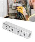 Heavy Duty Aluminum Pneumatic Manifold Block With G1/2 Inlet And G1/4 Outlet against a factory electrical junction background.