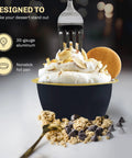 Disposable Colored Aluminum Baking Cups With Lids, 4 Ounce Capacity, Black Exterior With Gold Interior, dessert cup shown