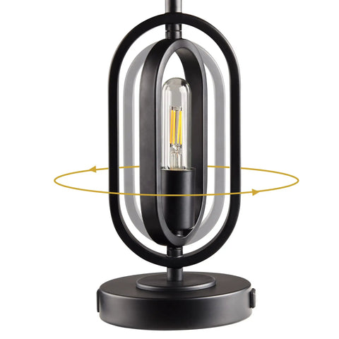 Close-up of black lantern-style Lit 2 Pack 21.5 Inch 3 Way Dimmable Touch Table Lamps with rotary main light detail