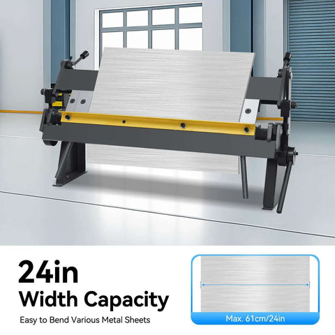 24 Inch Industrial Box And Pan Metal Brake Workhorse With Handles, 0-135 Degree Bend, showcased in industrial setting.