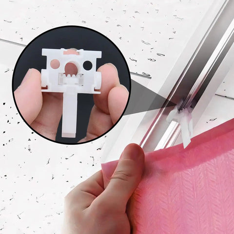 No Sweat Vertical Blinds Repair Kit Featuring Twelve Top Notch White Plastic Carrier Brackets for quick window fixes and installation.
