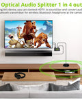 Slick 1X4 Toslink Optical Audio Splitter delivers punchy digital sound to four devices with sturdy aluminum build and hassle-free plug in setup.