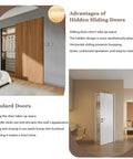 38 Inch Concealed Barn Door Hardware Kit showing wooden sliding door in modern bedroom, highlighting invisible install and easy use.