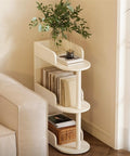 Space Saving Solid Wood Floor Book Shelf With Narrow Seam Design in living room corner, showing modern floating look and books