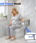 Built Tough 304 Stainless Steel Bathroom Grab Bar With Heavy Duty 510 Lb Capacity Fold Up Anti Slip Toilet Safety Rail And Rustproof Wall Mount Support For Seniors, featuring tissue hook.